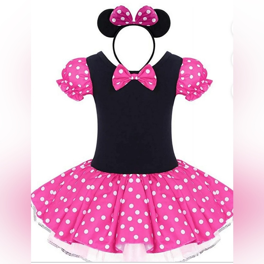 Minnie like Pink Polka Dot Kids Costume with Headband